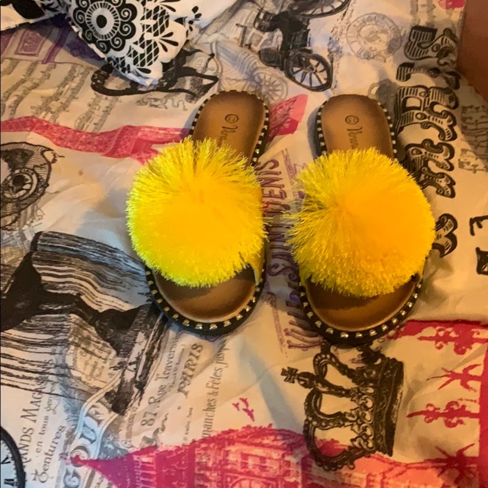 Yellow Pom Pom Sandals